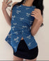 Chic Bow Print Denim Tops